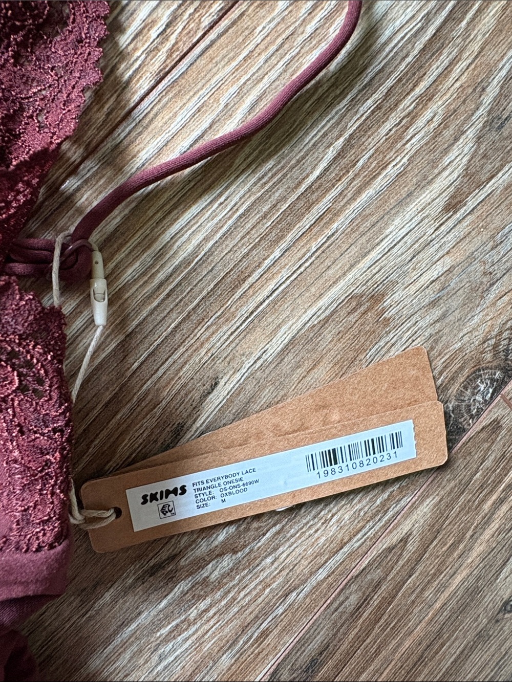 Skims fits everybody lace triangle onesie in Oxblood - Picture 2 of 3
